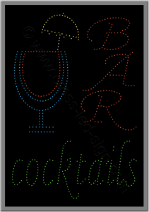 Επιγραφή coctails bar και σχέδιο με ποτήρι από led.