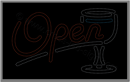 Επιγραφή καφετέριας open και ποτήρι για bar, με τεχνολογία led. Επιγραφή open και ποτήρι για bar, με τεχνολογία led.