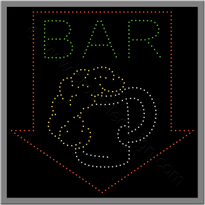 Επιγραφή led για bar με ποτήρι μπύρας και βέλος.
