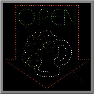 Επιγραφές για καφετέριες led open με ποτήρι μπύρας. Επιγραφή led open με ποτήρι μπύρας.