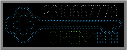 Κλειδί, open και τηλεφωνικός αριθμός με led.