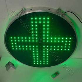 Κυκλικός σταυρός φαρμακείου 70 εκ. με 2 κανάλια LED αναμμένα.