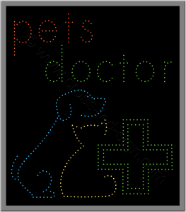 Επιγραφή pets doctor με σταυρό από πράσινα led.