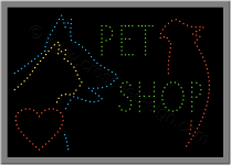 Επιγραφή pet shop με καρδούλα, σκύλο, γάτα και παπαγάλο.