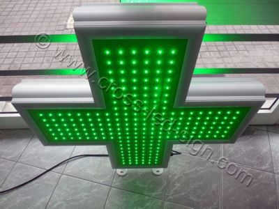 Σταυρός φαρμακείου led 90x90 cm με λαχανί οθόνη με όλα τα led αναμμένα.