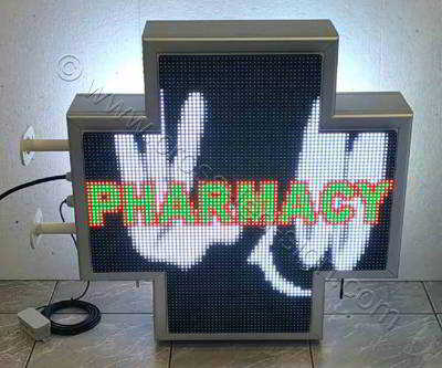 Σταυρός φαρμακείου LED RGB 70 cm με εφέ cartoon και την λέξη PHARMACY.
