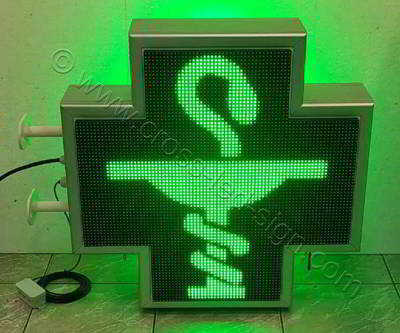 Σταυρός φαρμακείου LED RGB 70 cm με εφέ μεγάλο πράσινο φιδάκι.