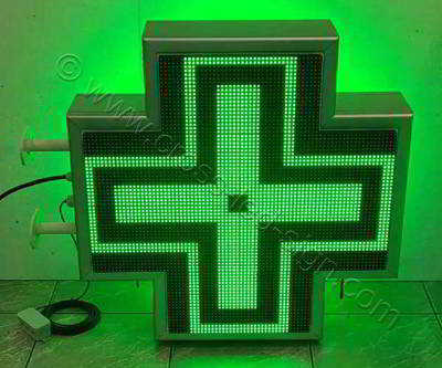 Σταυρός φαρμακείου LED RGB 70 cm με διάφορα εφέ σε πράσινο σταυρό με κυκλική κίνηση.