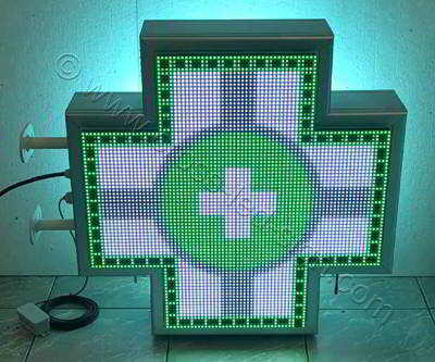 Σταυρός φαρμακείου LED RGB 70 cm με εφέ πράσινο κύκλο, λευκό σταυρό.