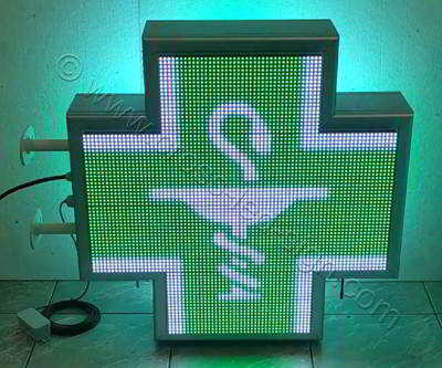 Σταυρός φαρμακείου LED RGB 70 cm με εφέ πράσινο φόντο, λευκό φιδάκι.