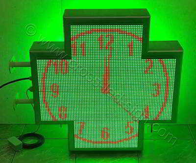 Σταυρός φαρμακείου LED RGB 70 cm με εφέ πράσινο φόντο και κόκκινο αναλογικό ρολόι. Σταυρός φαρμακείου LED RGB 70 cm με εφέ πράσινο φόντο και κόκκινο αναλογικό ρολόι.