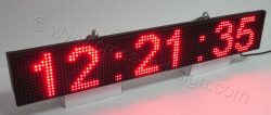 Moving red color LED sign 96x16 cm with time display, manufacturer from Greece in EU.