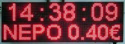 Ταμπέλα επιγραφή led 96x32 εκατοστά, με ένδειξη ρολόι νερό 0,40 €.