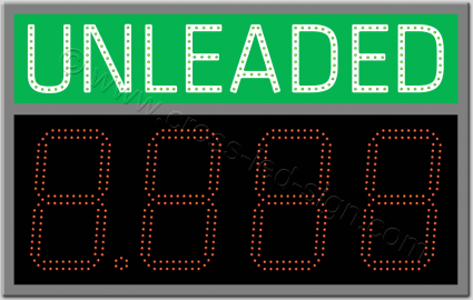 Πινακίδα unleaded led βενζινάδικου 80 x 50 εκατοστά με ψηφία. Πινακίδα επιγραφή led βενζινάδικου unleaded 80 Χ 50 εκ.