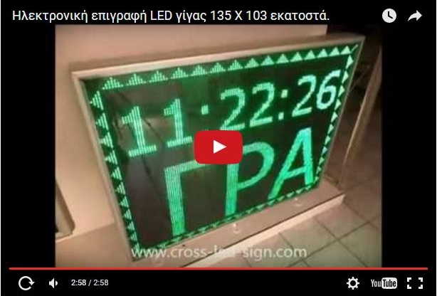 Video Ηλεκτρονικής πινακίδας led 135 x 103 εκατοστών.